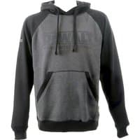 Gray and black Dewalt hooded sweatshirt with front pocket and drawstring hood, featuring Dewalt logo on chest.
