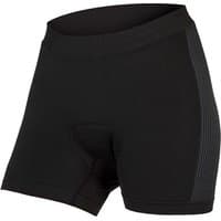 Black Endura women's cycling boxer shorts with padded seat and ribbed side panels.