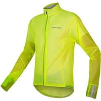 Neon yellow Endura waterproof cycling jacket with full zip, long sleeves, and reflective accents.