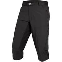 Black Endura Hummvee 3/4 cycling shorts with adjustable waistband and multiple zippered pockets.