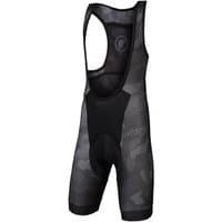 Black Endura MTB bib liner shorts with camo pattern, mesh back, and 550 Series Pad for cycling comfort.