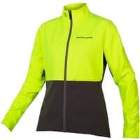 Neon yellow and black Endura Windchill II women's cycling jacket with high collar and full front zipper.