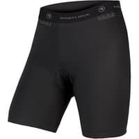 Black Endura women's padded cycling shorts with Clickfast liner and 200 Series Pad, elastic waistband, knee-length fit.