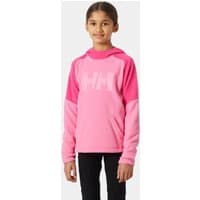 Pink Helly Hansen junior fleece hoodie with logo on chest, long sleeves, and hood, size 14.