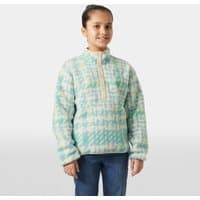 Helly Hansen juniors' blue Frosty Pile sweater with quarter-zip, abstract pattern, and high collar.