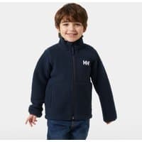 Navy Helly Hansen kids' fleece jacket with front zipper, high collar, and HH logo on chest.