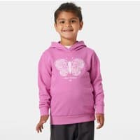 Pink Helly Hansen kids' hoodie with butterfly graphic, long sleeves, and hood, size 6.