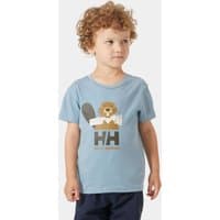 Navy Helly Hansen kids' T-shirt featuring a bear graphic and "HH" logo on the front.