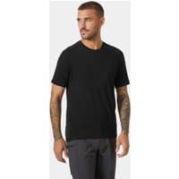 Black Helly Hansen Men’s Durawool T-shirt, short sleeves, crew neck, medium size, worn by a male model.