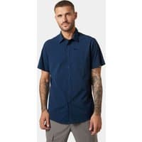 Blue Helly Hansen short sleeve shirt, button-up, collar, chest pocket, men's 2XL size.