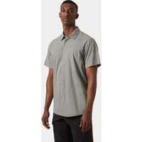 Grey Helly Hansen men's short sleeve shirt, button-up, collared, lightweight fabric, size M.