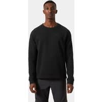 Black Helly Hansen crewneck sweater, long sleeves, ribbed cuffs, XL size, subtle logo on chest.