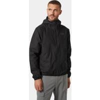 Black Helly Hansen men's Verglas jacket, lightweight with hood, zip closure, and adjustable cuffs, size S.