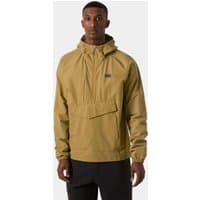 Brown Helly Hansen anorak with hood, front pocket, and logo on chest, size XL, worn by a male model.