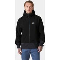 Black Helly Hansen men's hooded jacket, XL, with front zipper and logo on chest.