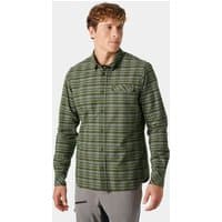Green Helly Hansen men's flannel shirt with classic check pattern and long sleeves, size L.