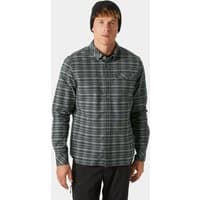 Grey Helly Hansen men's flannel shirt with classic check pattern and long sleeves.