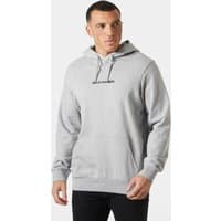 Gray Helly Hansen men's hoodie, size XL, with front pocket, drawstring hood, and small logo on chest.