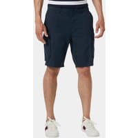 Navy Helly Hansen men's cargo shorts with side pockets, belt loops, and button closure, size 34.
