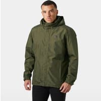 Green Helly Hansen men's lightweight jacket with hood, front zipper, and logo on chest, size S.