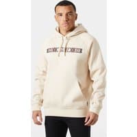 White Helly Hansen men's hoodie XL with drawstrings and patterned chest design.