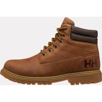 Brown Helly Hansen waterproof boots with padded ankle collar, lace-up front, and rugged sole, size 8.