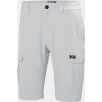 Grey Helly Hansen men's quick-dry cargo shorts with side pockets and HH logo on left leg, size 28.