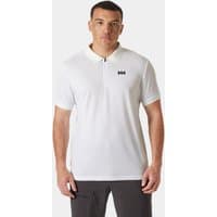 White Helly Hansen men's half-zip polo with short sleeves and logo on chest, size M.