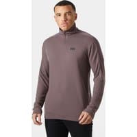 Grey Helly Hansen men's half-zip pullover with high collar and logo on chest, long sleeves, size L.