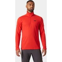 Red Helly Hansen men's half-zip pullover with high collar and black logo on chest, long sleeves, size small.