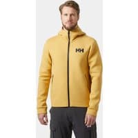 Beige Helly Hansen men's sailing jacket, full-zip, hooded, with black HH logo on chest, size 2XL.