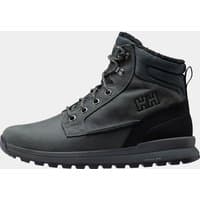 Grey Helly Hansen men's waterproof leather boots with lace-up front, padded collar, and rugged sole, size 6.5.