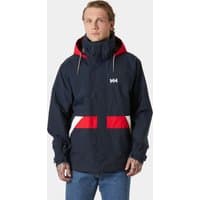 Navy Helly Hansen men's jacket with red accents, hood, and white logo, size XL.