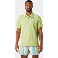 Green Helly Hansen men's polo shirt with short sleeves, collar, and logo on chest.