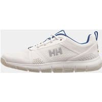 White Helly Hansen sailing shoe with mesh upper, blue accents, and textured sole, size 9.5.
