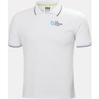 White Helly Hansen polo shirt with The Ocean Race logo, blue trim on collar and sleeves, size L.