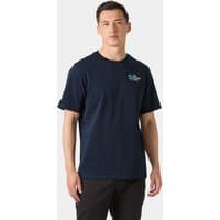Navy Helly Hansen men's T-shirt with "The Ocean Race" logo on chest, short sleeves, round neck, size small.