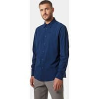 Blue Helly Hansen men's long sleeve shirt with button-down front and collar, size L.