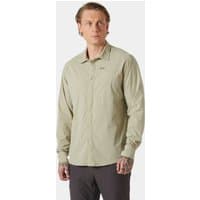 Green Helly Hansen men's long sleeve shirt, button-up, collared, with subtle logo on chest, size S.