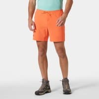 Orange Helly Hansen men's shorts, 6-inch length, with drawstring waist, side pockets, and small logo on left leg.
