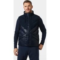 Navy Helly Hansen men's puffy vest in 2XL with quilted design and high collar.
