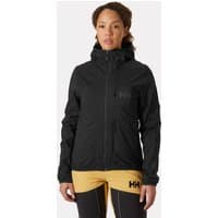 Black Helly Hansen women’s hooded insulator jacket with front zipper, lightweight design, and subtle logo on chest.