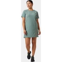 Green Helly Hansen women's short sleeve dress, knee-length, crew neck, relaxed fit, size XL.