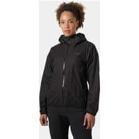 Black Helly Hansen women's jacket, hooded, lightweight, with front zipper and adjustable cuffs, size XS.