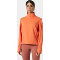 Orange Helly Hansen women's fleece with cinched waist, long sleeves, and half-zip collar, size L.