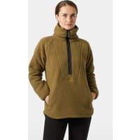 Brown Helly Hansen women's fleece with 1/2 zip, high collar, and front pockets, size L.