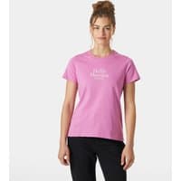 Pink Helly Hansen Women's Core Graphic T-shirt 2.0, size XS, featuring white logo text on the chest.