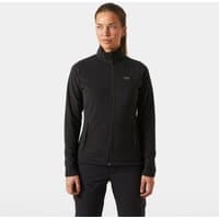 Black Helly Hansen women's fleece jacket with zip, high collar, and logo on chest, size XL.