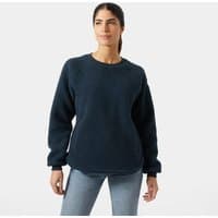 Navy Helly Hansen women's teddy sweater, medium size, with long sleeves and a round neckline.