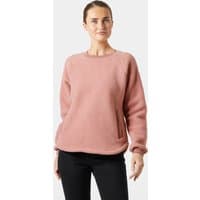 Pink Helly Hansen women's teddy sweater, medium, with crew neck and long sleeves.